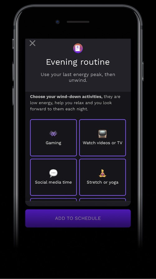 Captura de la app RISE que muestra cómo personalizar tu rutina para dormir de la noche