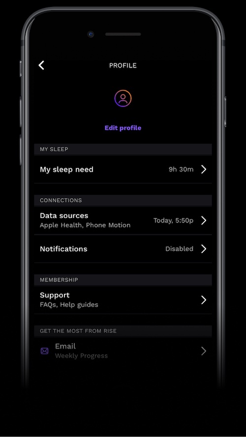 RISE app screenshot showing your sleep need