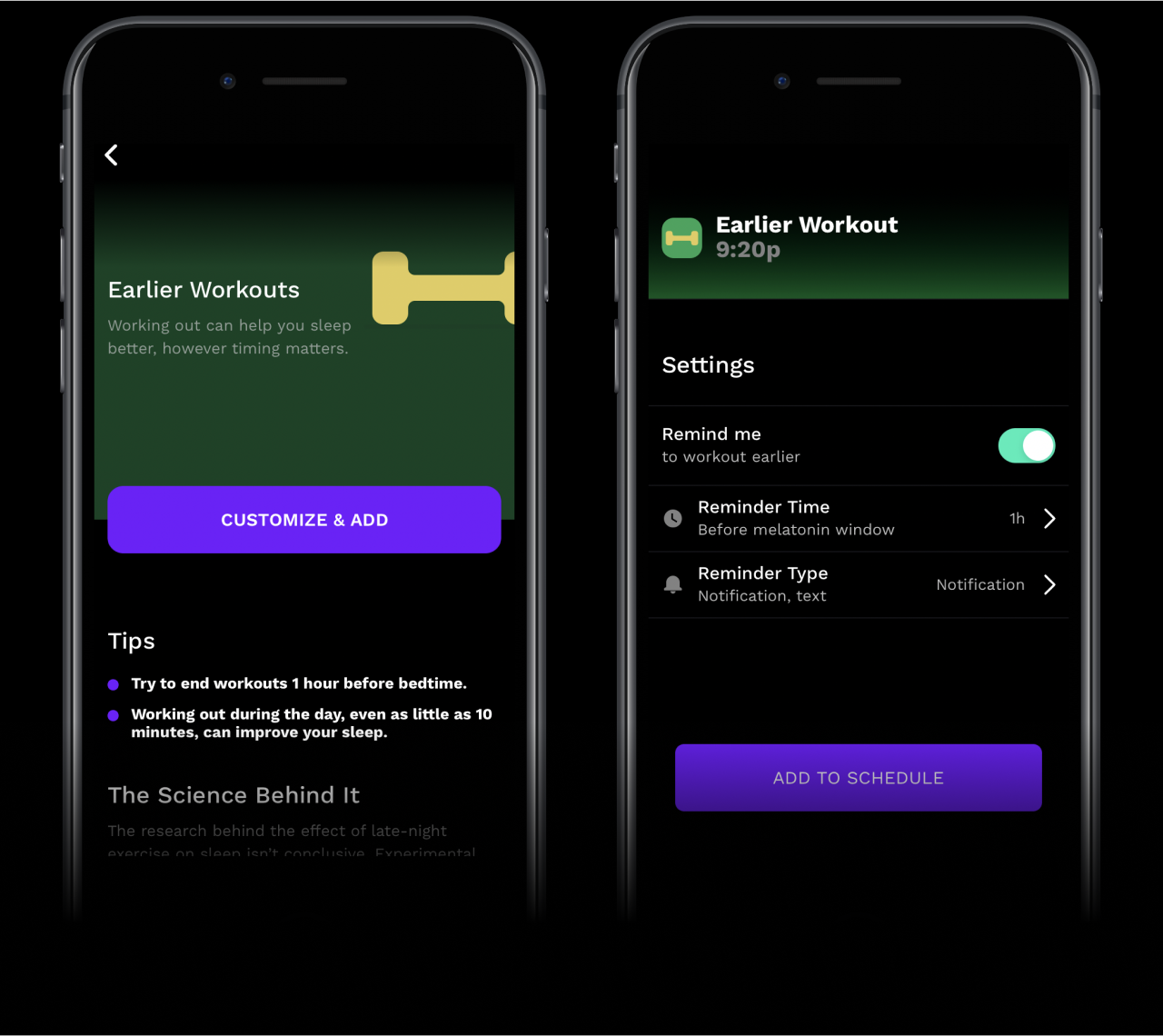 RISE app screenshots showing you when to avoid exercise