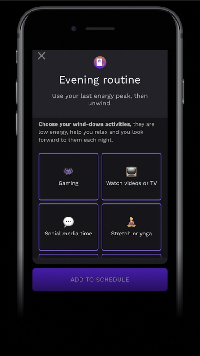 RISE app screenshot showing how to personalize your wind-down activities