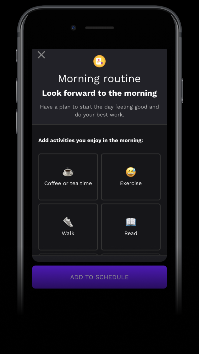 RISE app screenshot showing best time for morning routine activities