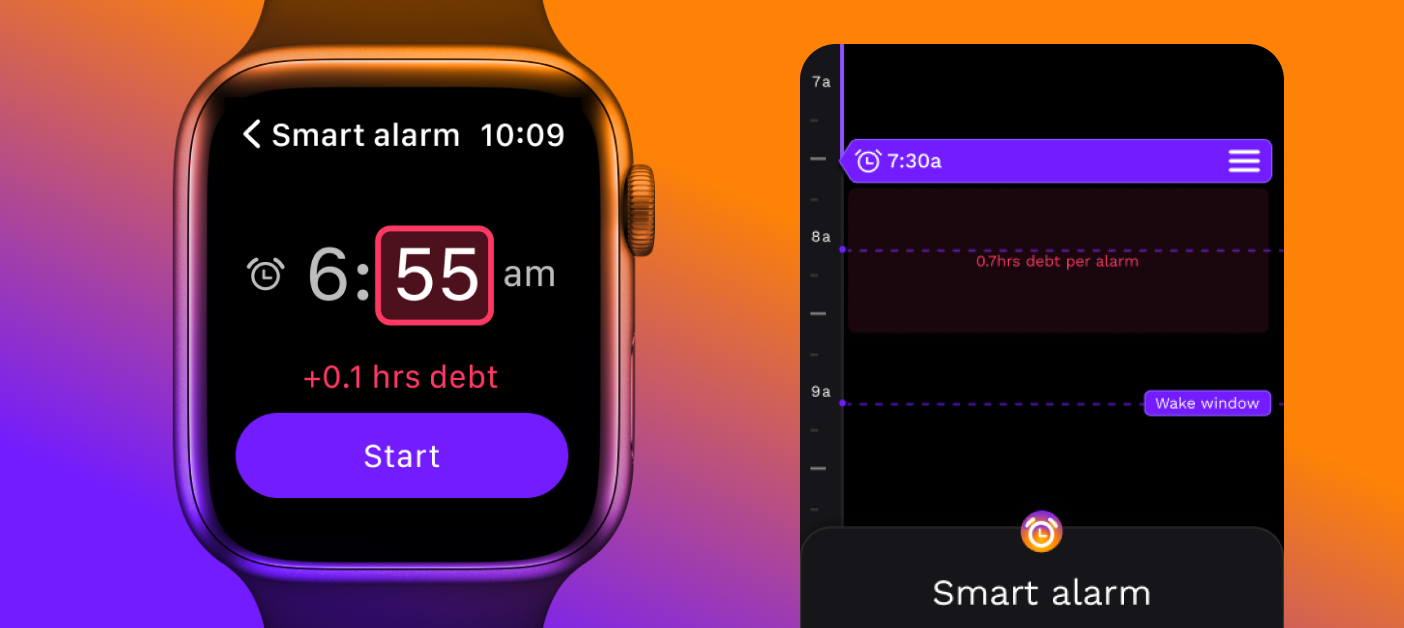 RISE app's smart alarm on watch and phone