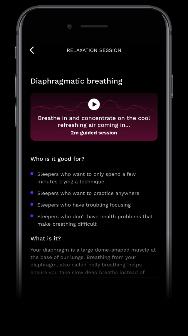 RISE app screenshot showing diaphragmatic breathing