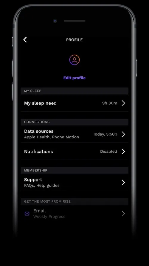 Captura de la app RISE que muestra tu necesidad de sueño