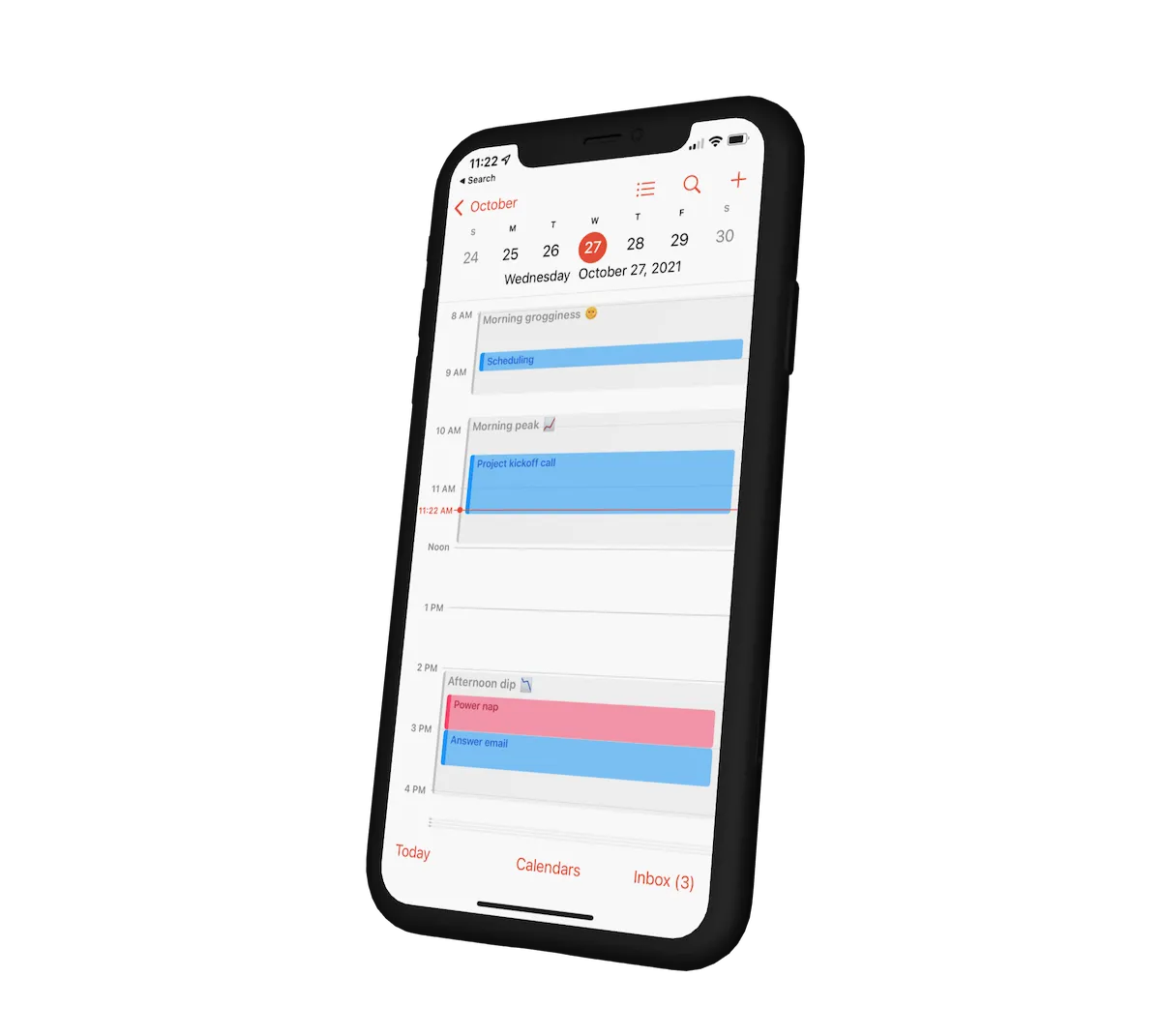 RISE app calendar for your energy peak and dip times