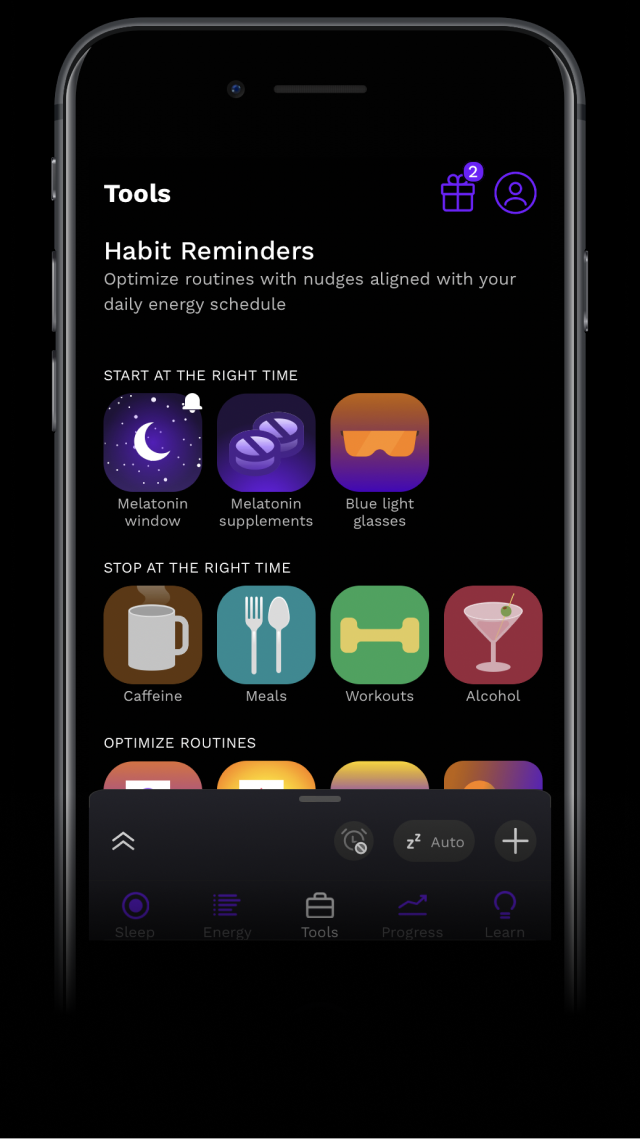 RISE app screenshot showing sleep hygiene habit reminders