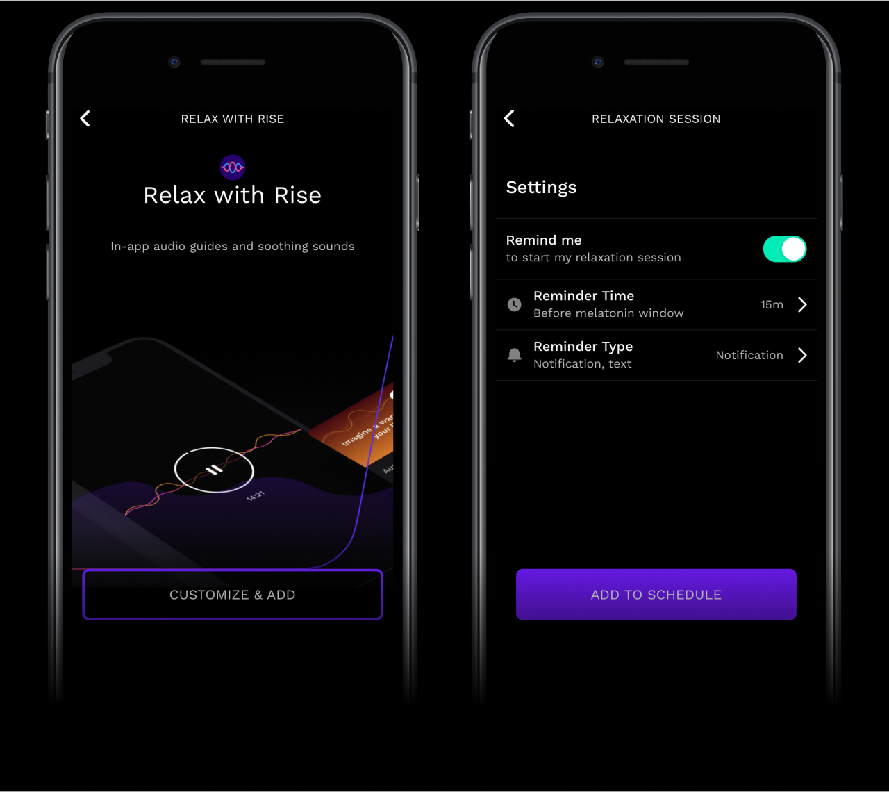 Captura de la app RISE que muestra ejercicios de relajación