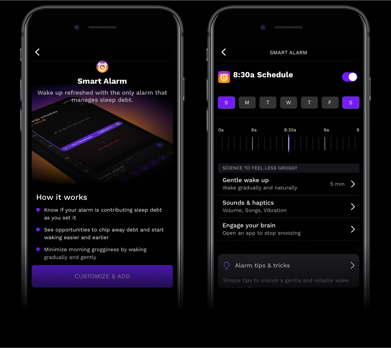 Captura de la app RISE con la alarma inteligente para la mejor hora de despertar