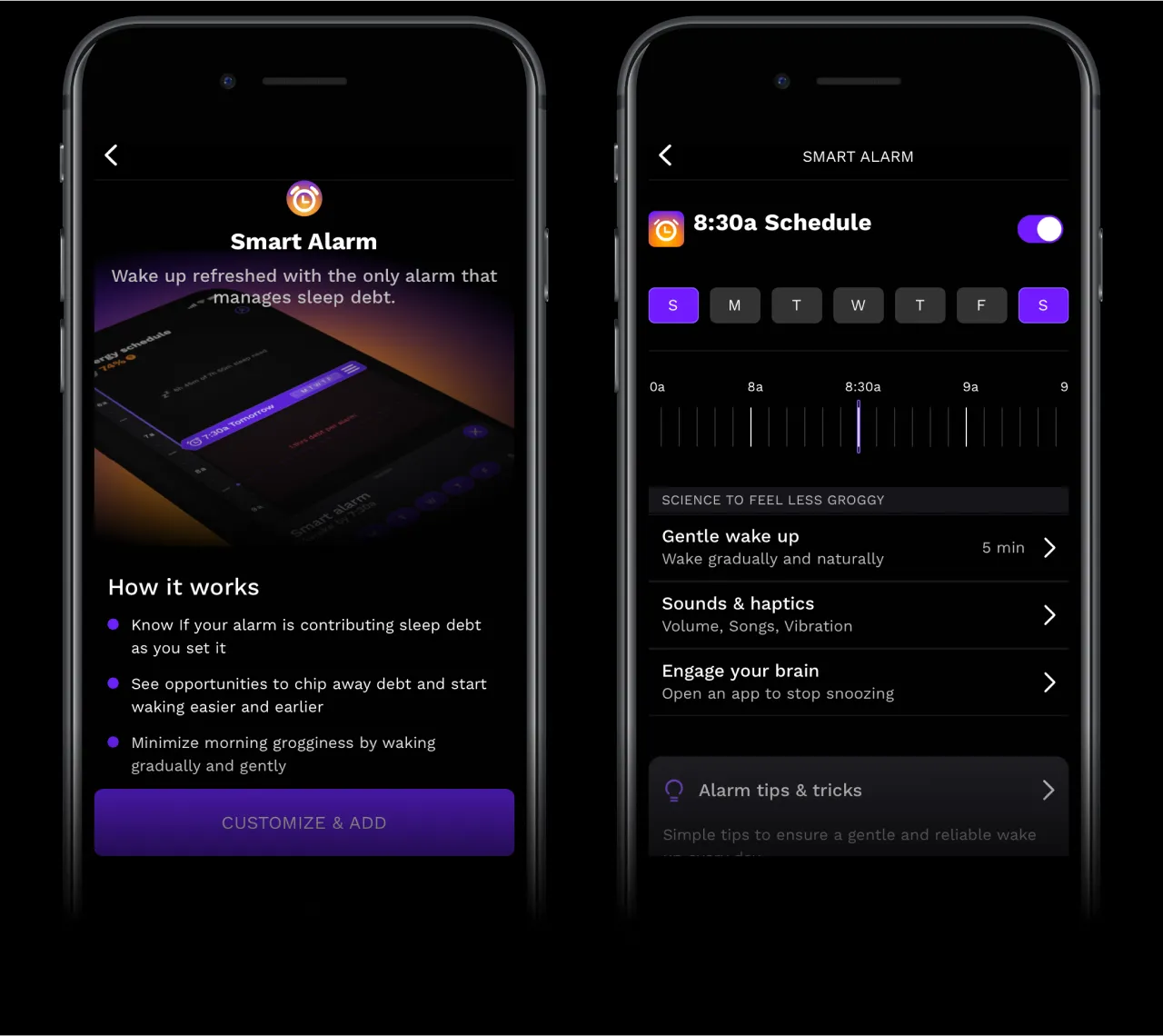 Screenshot of RISE app's Smart Alarm that manages sleep debt