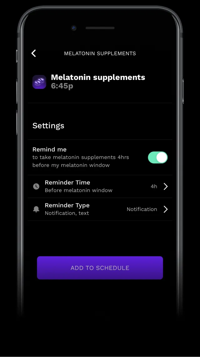 RISE app screenshot reminding you to take melatonin supplements