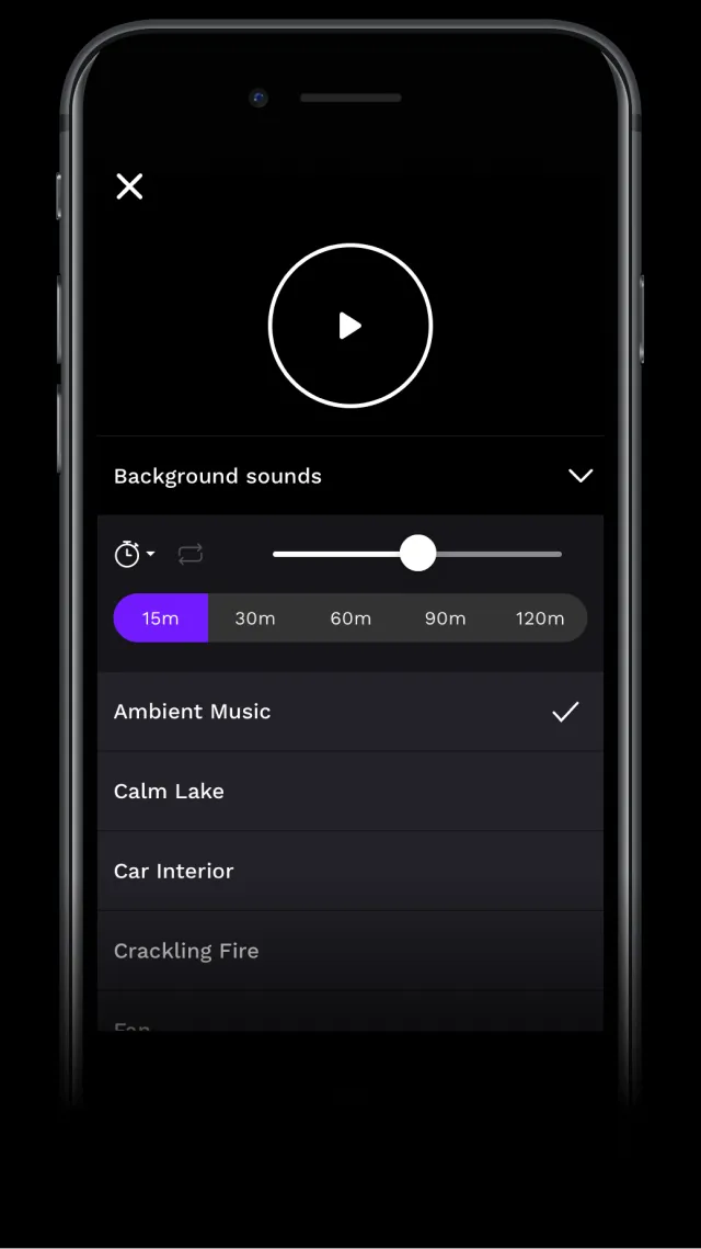 RISE app screenshot showing different background noises