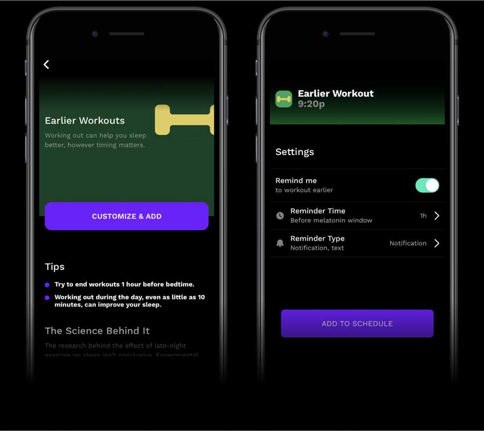 RISE app screenshot telling you when to do your workouts